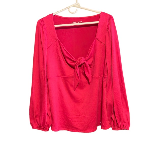 😊5/10 Ava & Viv Pink Long Sleeve Sweetheart Neck Tie Front Blouse 3X - Picture 3 of 8